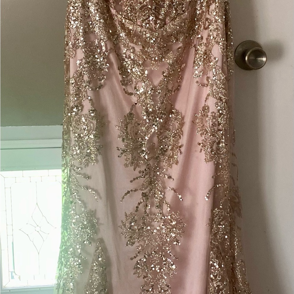 Gold Strapless Sequin Gown for Brides - Picture 9 of 11